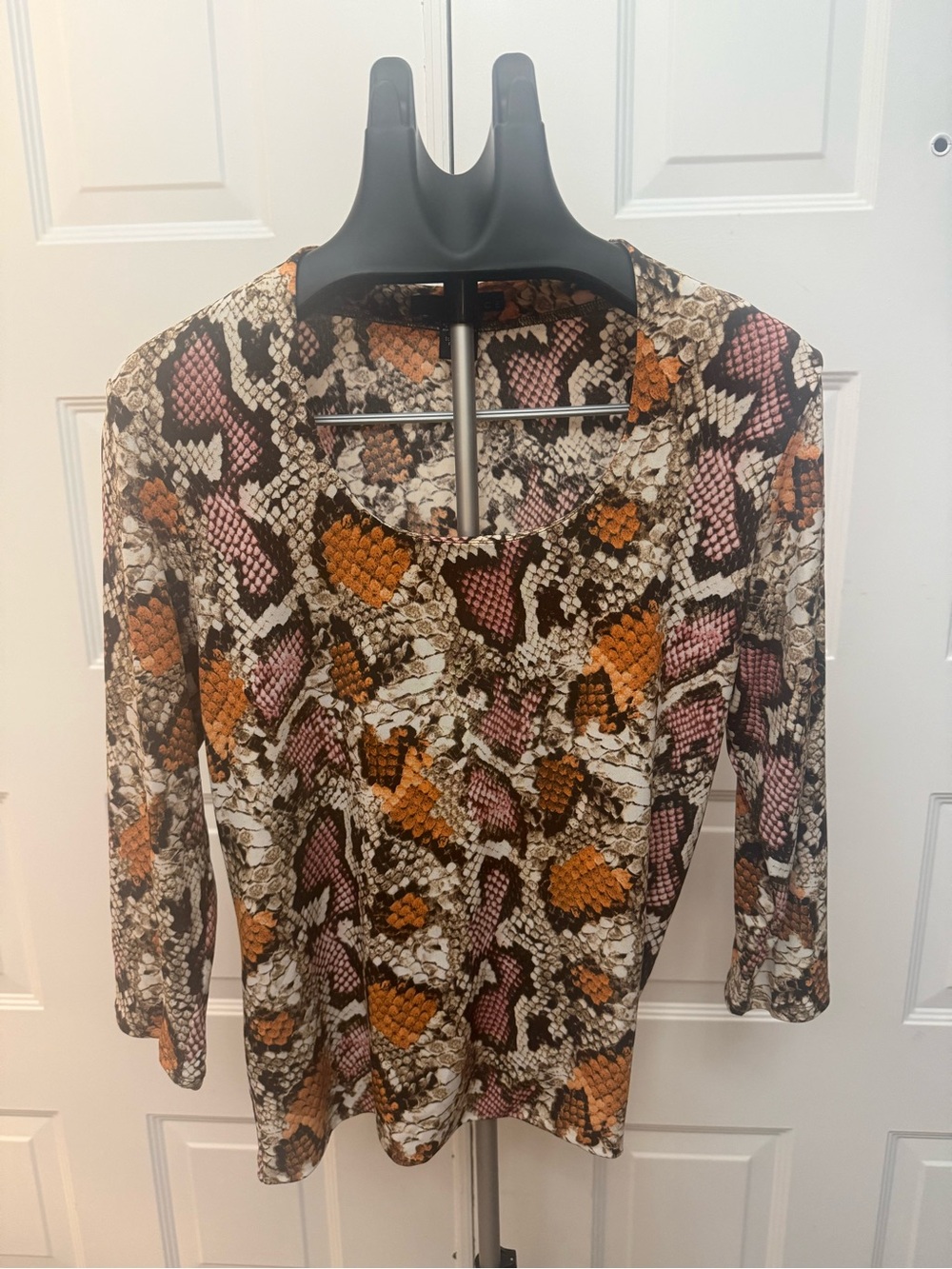 Grace Snake-Print Long Sleeve Top in Orange & Pink